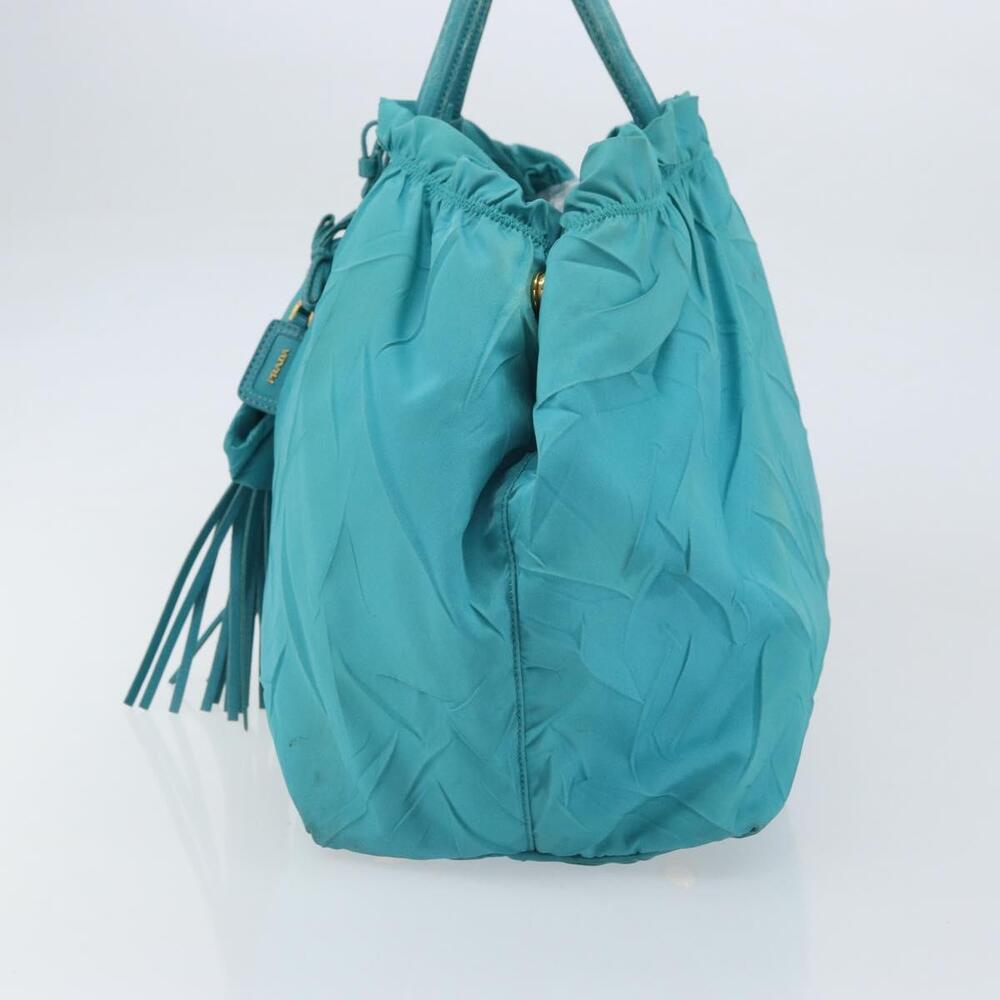 PRADA Hand Bag Nylon Light Blue Gold Auth ka1374 - Picture 3 of 16
